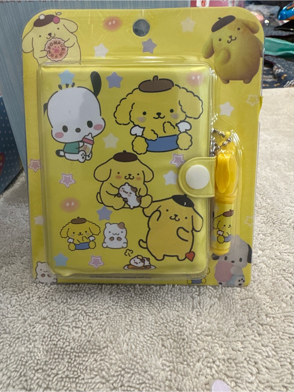 Pompompurin Sanrio Yellow Small Notebook with charm Pen snap close
